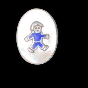 Ring Size 9 Mother of Pearl Blue Boy Women Enamel Sterling Silver 925